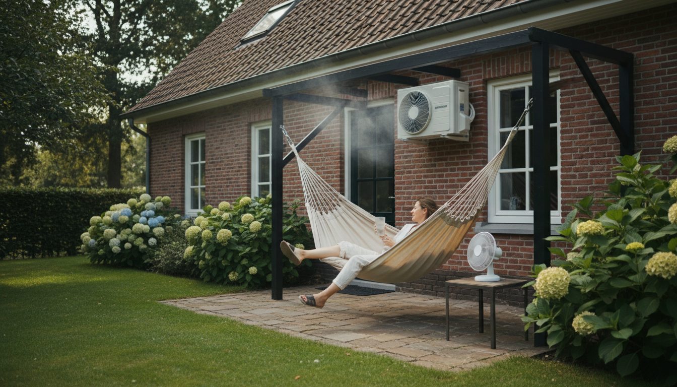 Airconditioning installatie bij bakstenen woning in Vlaanderen