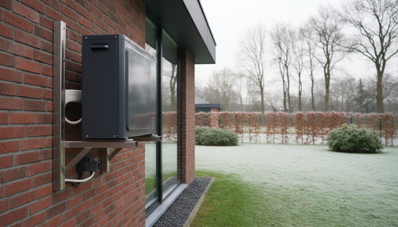 Airconditioning installatie bij bakstenen woning in Vlaanderen