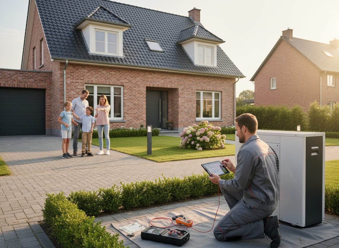 Airconditioning installatie bij bakstenen woning in Vlaanderen