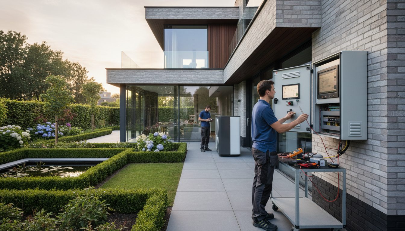 Airconditioning installatie bij bakstenen woning in Vlaanderen