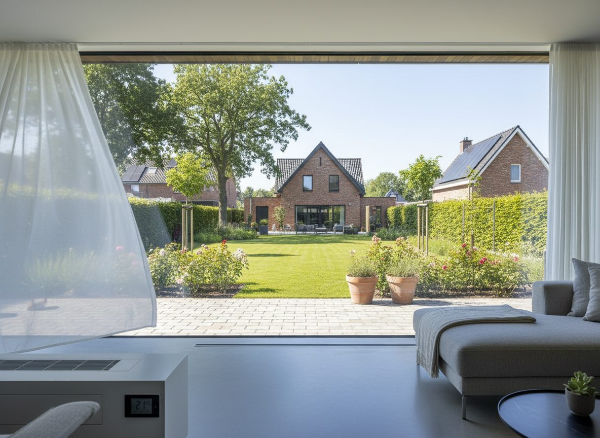 Airconditioning installatie bij bakstenen woning in Vlaanderen