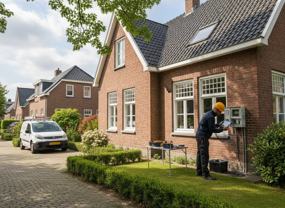 Airconditioning installatie bij bakstenen woning in Vlaanderen