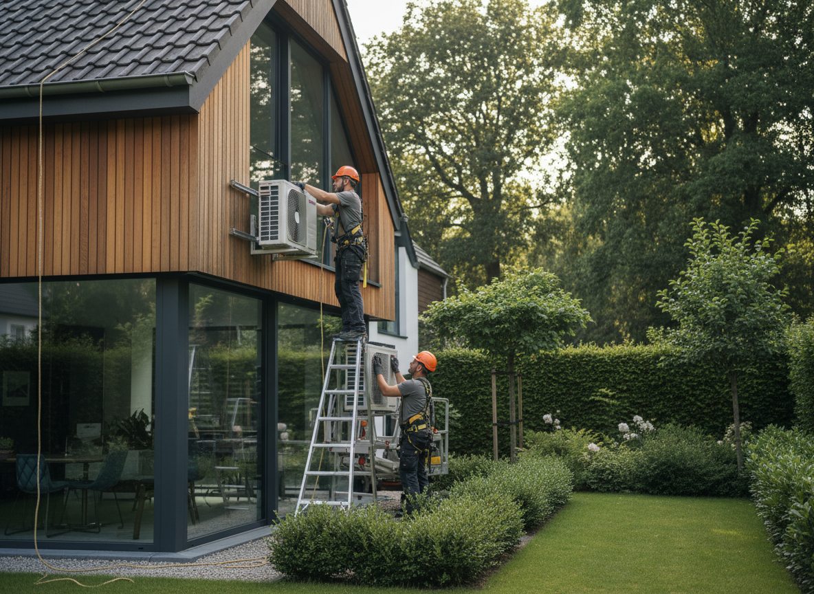 Airconditioning installatie bij bakstenen woning in Vlaanderen