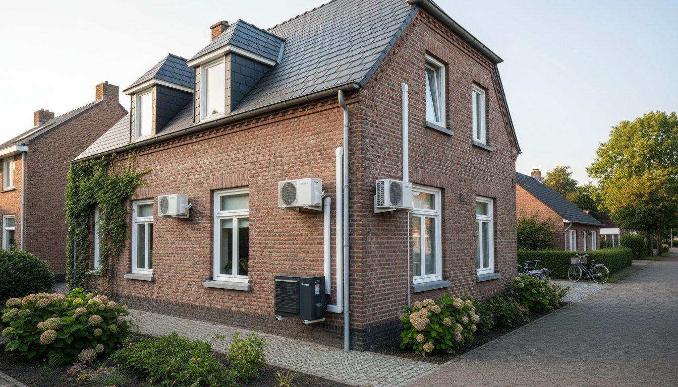 Airconditioning installatie bij bakstenen woning in Vlaanderen