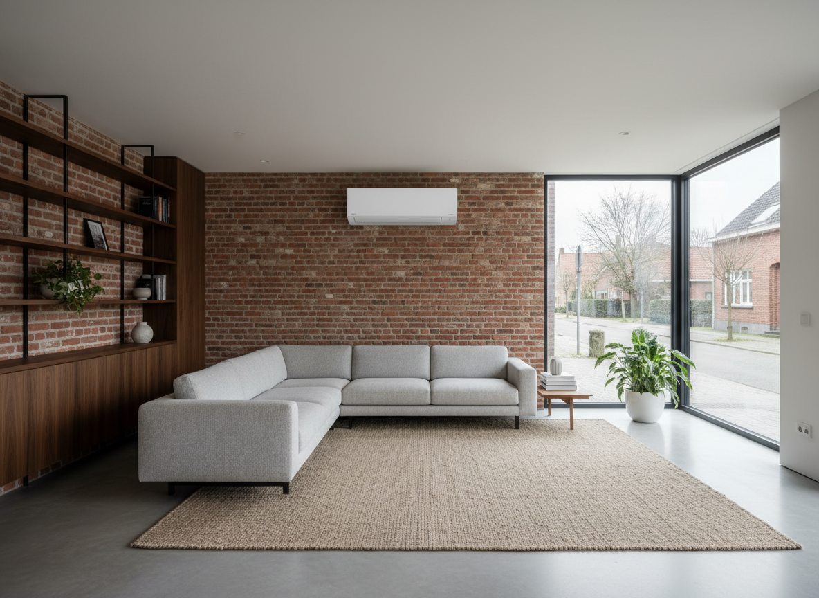 Airconditioning installatie bij bakstenen woning in Vlaanderen