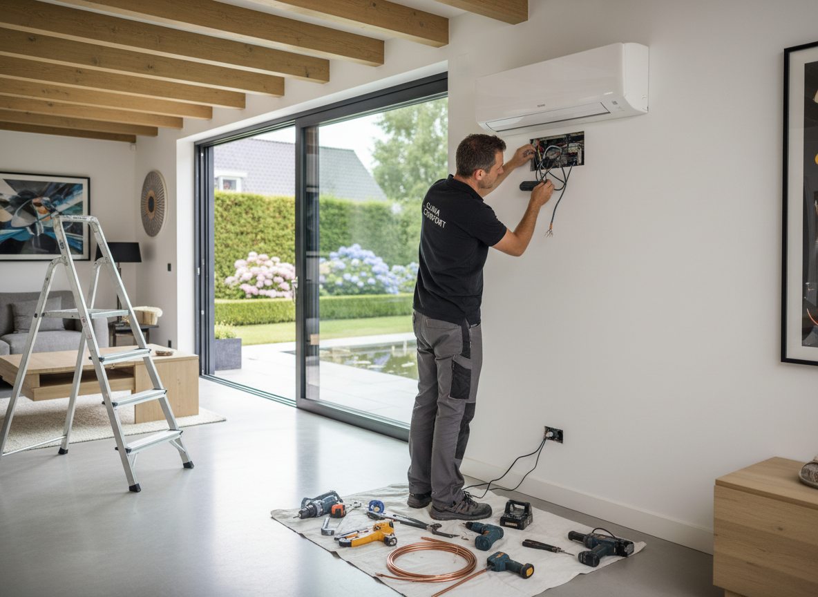 Airconditioning installatie bij moderne woning in Vlaanderen